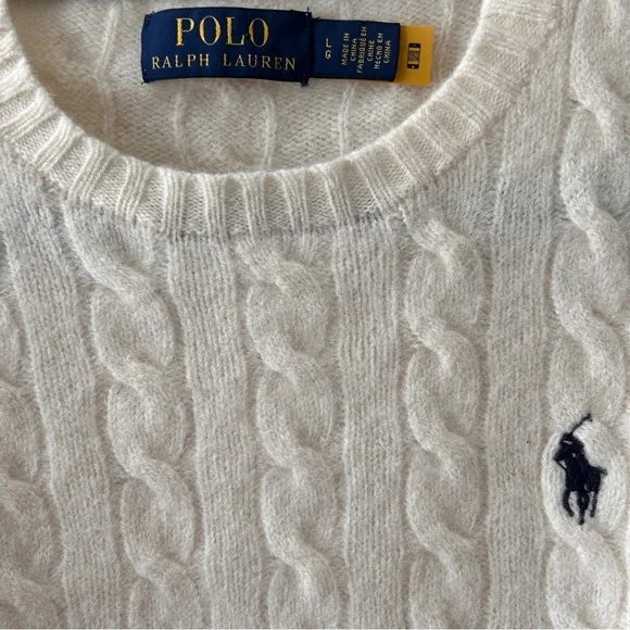 Ralph Lauren Cream Cable Knit Crewneck Sweater Women’s Large Wool Cashmere Blend - Picture 3 of 10